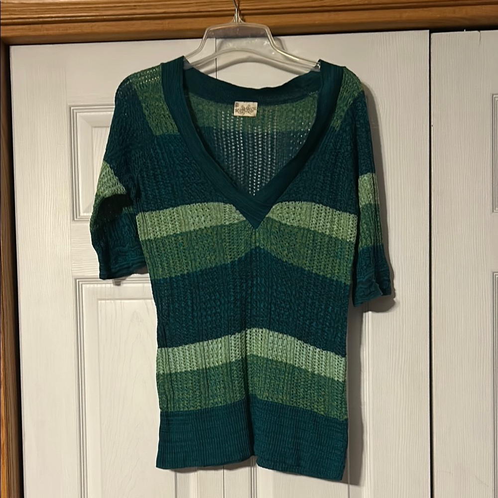 Striped V-Neck Sweater - Green Shades